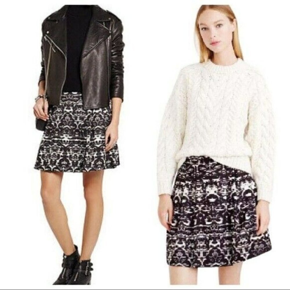J. CREW Womens SIZE 4 Blurred Ikat Pleated Black/White Printed SKIRT B4435 EUC